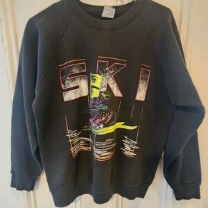Vintage 90s Ski Neon Grapkic Crewneck Sweatshirt Size Large.   Fruit Of The Loom